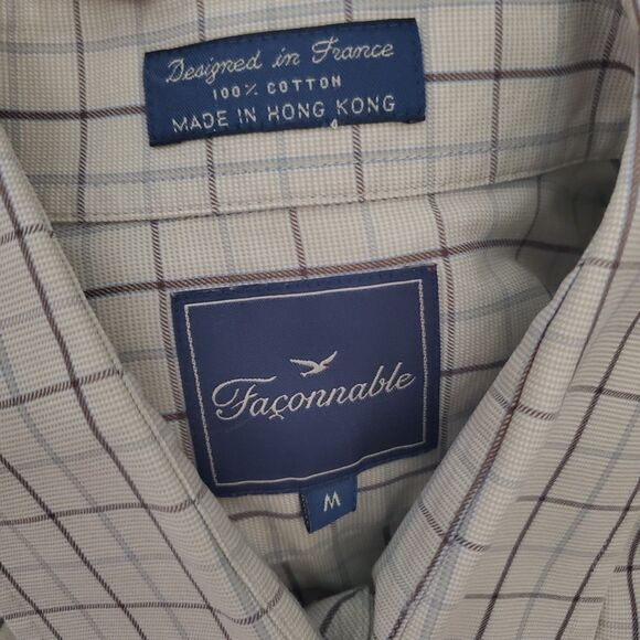 Vintage Faconnable Shirt Medium Check Plaid Mens Button Up Cotton Long Sleeve - Picture 3 of 10